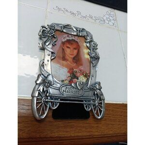 Wedding Picture Frame Just Married Carriage Pewter Photo Art